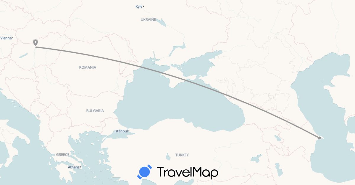 TravelMap itinerary: driving, plane in Azerbaijan, Hungary (Asia, Europe)